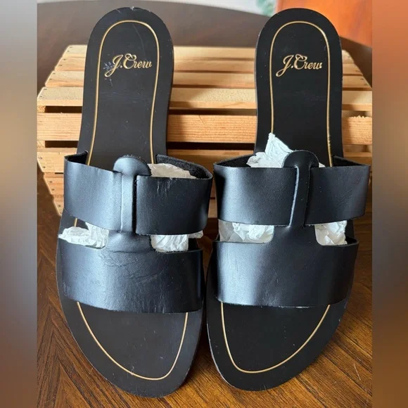 J. Crew Cyprus Sandals Interlocking Straps Black Leather Made in Italy Size 9 - Picture 2 of 13